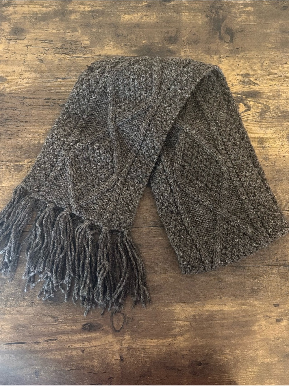 John Molloy VTG 100% WOOL Knit Fringe Scarf - Charcoal Gray
